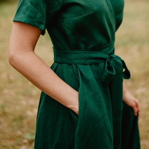 Lisbon Dress Wrap Linen Dress Linen Dress Romantic Dress Wide Skirt Dress Linen Clothing Summer Dress Green Dress Women Dress image 7