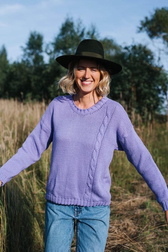 Rosalie Pullover Purple Pullover Hand Knitted Sweater for Women