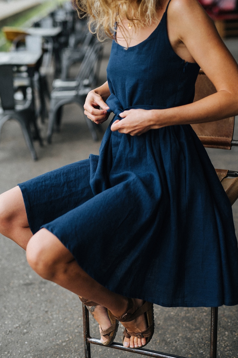 Nairobi dress, Cami linen dress, Slip linen dress, Linen camisole, Bridesmaids linen dress, Linen dress, Navy linen dress, Wedding dress image 4