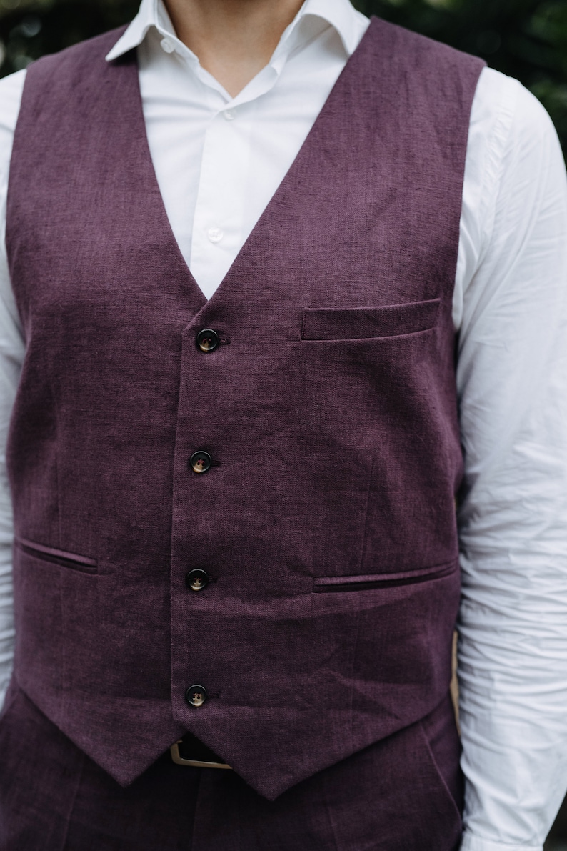 Kukui Vest, Unisex Linen Vest, Men Vest, Groom Linen Vest, Classic Linen Vest, Slim Fit Men Vest, Men Linen Suit, Wedding Men Linen Vest image 4