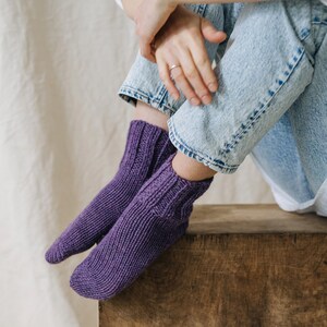 Canna socks, Women wool socks, Purple socks for women, Unisex wool socks, Men wool socks, Hand knitted wool socks, 100 % sheep wool socks zdjęcie 4