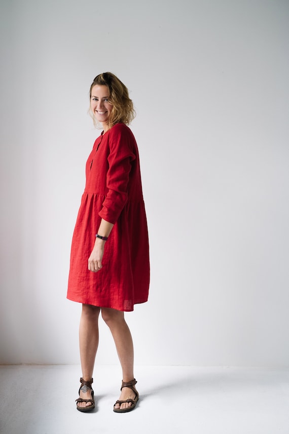 Rio Kleid rotes Kleid Leinen Kleid Mutterschaft Kleid - Etsy
