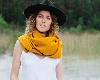 Amsterdam Scarf - Linen Scarf Women - Yellow Linen Scarf - Unisex Scarf - Scarf For Men - Linen Shawl - Winter Linen Scarf - READY TO SHIP