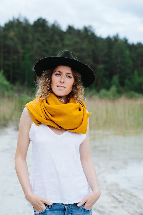 Yellow linen scarf deals