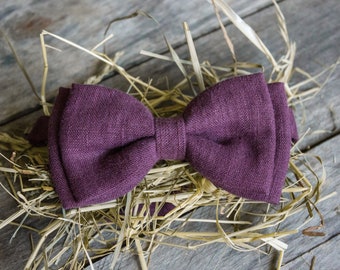 Classic Bow Tie - Purple Bow Tie - Linen Bow Tie - Wedding Bow Tie - Grooms Bow Tie - Plum Bow Tie - Bow Tie For Men - Party Bow Tie