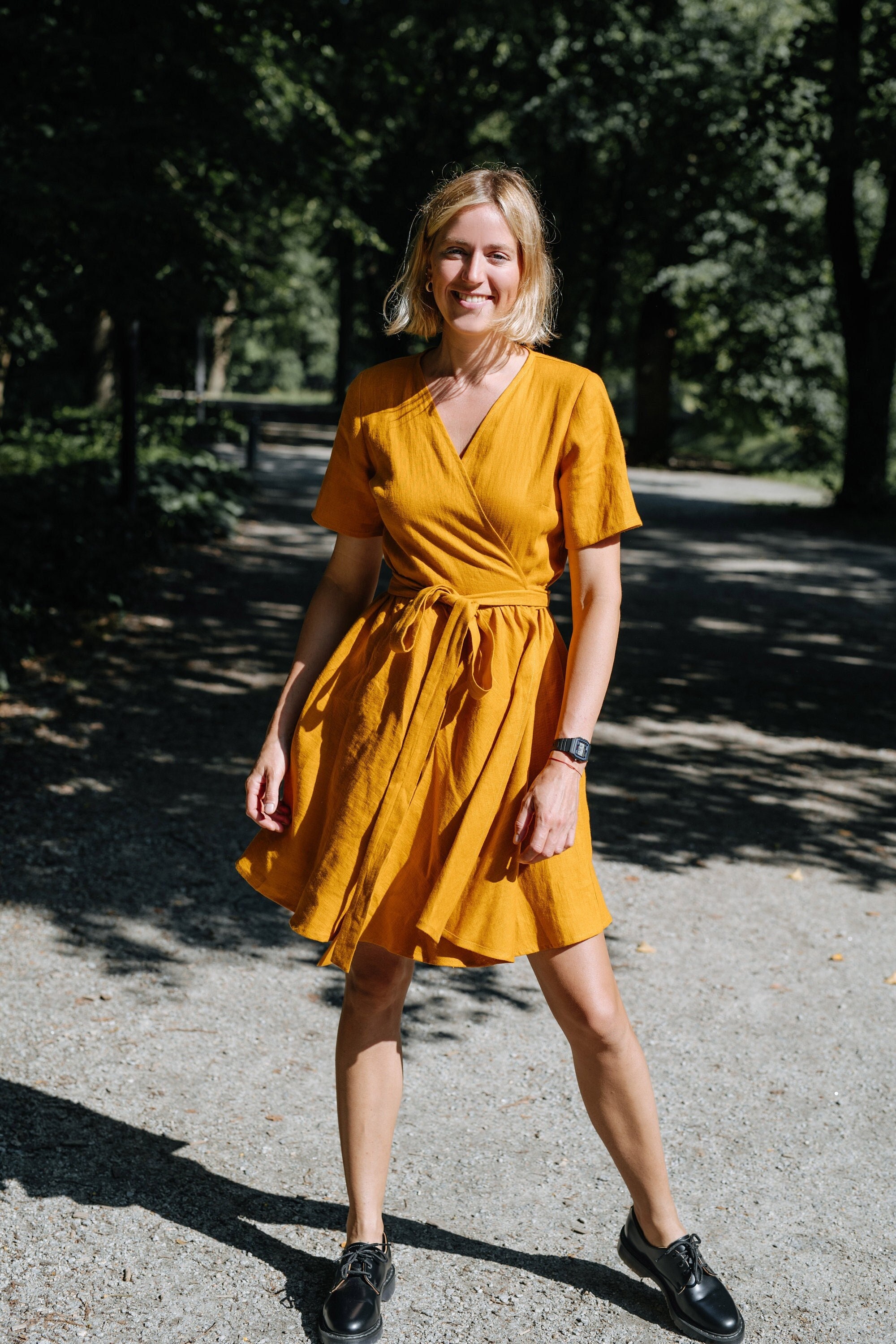 Lisbon Dress Women Wrap Dress Honey Colour Dress Linen Short