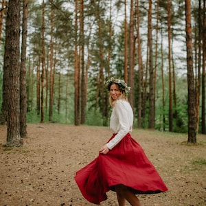 Prague Skirt Wide Linen Skirt Bridesmaid's Skirt Wedding Skirt Romantic Skirt Linen Clothing Red Linen Skirt Women Linen Skirt image 4