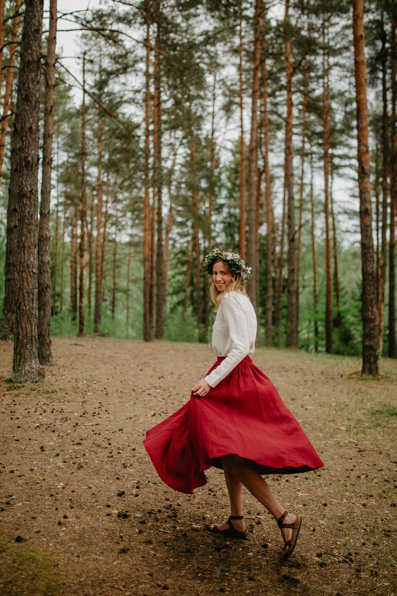 Prague Skirt Wide Linen Skirt Bridesmaid's Skirt Wedding Skirt Romantic Skirt Linen Clothing Red Linen Skirt Women Linen Skirt image 4