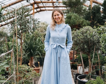 Daisy Dress, Linen Dress, Long Sleeve Linen Dress, Wedding Linen Dress, Boho Linen Dress, Classic Linen Dress, Linen Dress with Ruffles