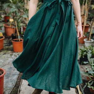 Helena Dress Green Linen Dress V Back Linen Dress Wide Skirt Linen Dress Bridesmaids Linen Dress Wedding Linen Dress Summer Dress image 7