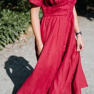 Robe de juillet, robe en lin bordeaux, robe en lin de maternité, robe en lin long, robe en lin de demoiselles dhonneur, robe en lin dété, robe avec boutons image 6