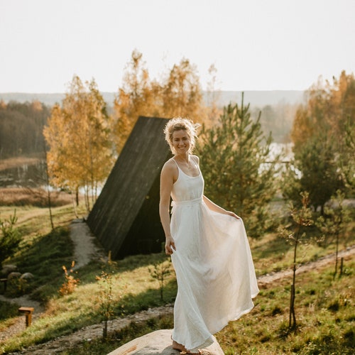 Nairobi dress, Wedding Linen dress, Linen cami dress, Linen slip dress, Linen camisole, Boho Wedding dress, White Linen dress