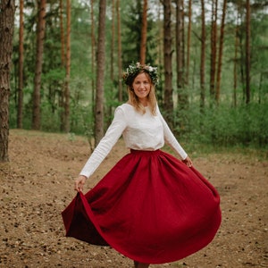 Prague Skirt Wide Linen Skirt Bridesmaid's Skirt Wedding Skirt Romantic Skirt Linen Clothing Red Linen Skirt Women Linen Skirt image 2