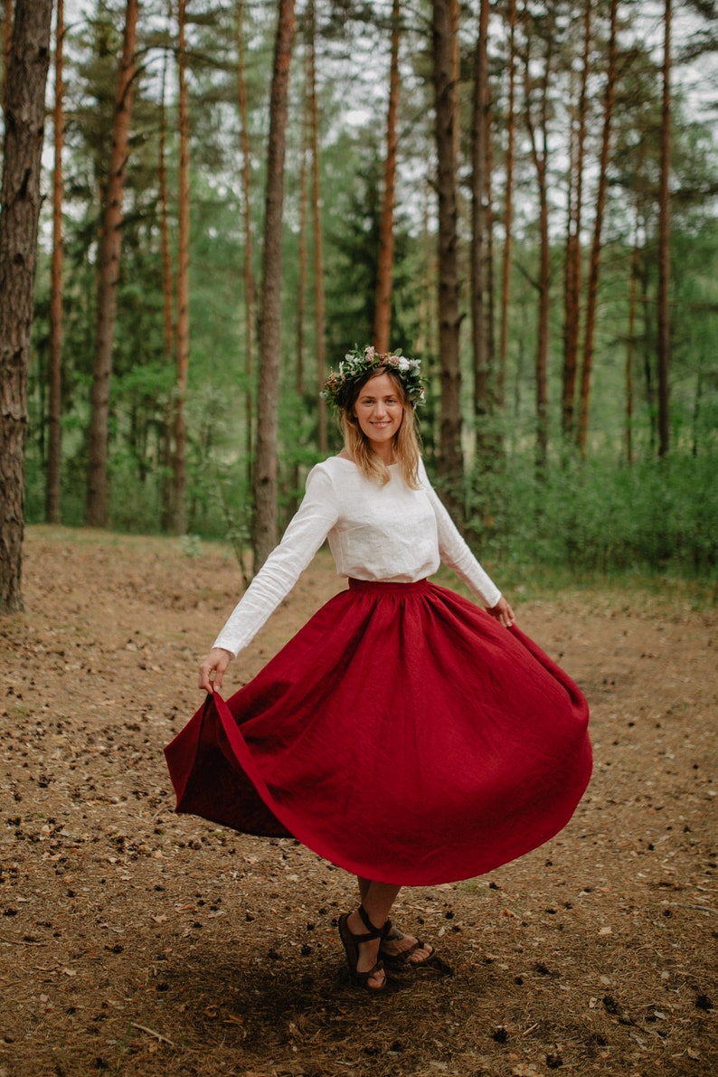 Prague Skirt Wide Linen Skirt Bridesmaid's Skirt Wedding Skirt Romantic Skirt Linen Clothing Red Linen Skirt Women Linen Skirt image 2