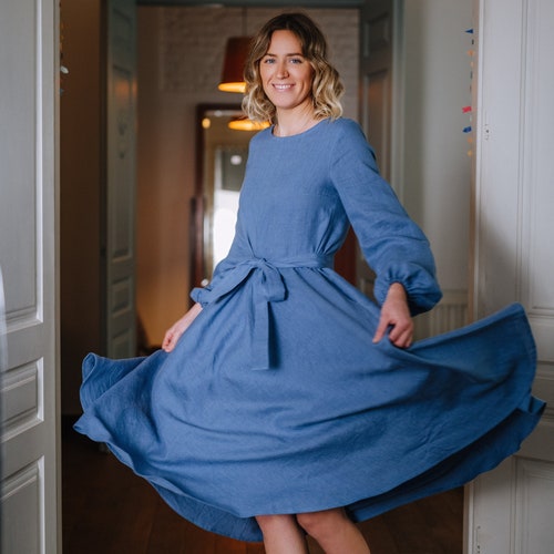 maui linen dress Maui Dress, Long Linen Dress, Blue Women Linen Dress, Long Sleeve Linen Dress, Summer Linen Dress, Boho Linen Dress, Wedding Linen Dress