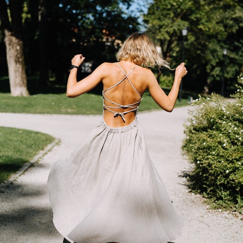 Seattle Dress, Bridesmaids Linen Dress, Backless Linen Dress, Wedding Linen  Dress, Vacation Linen Dress, Prom Linen Dress, Wide Skirt Dress - Etsy