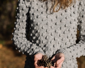 Sicily Sweater - Merino Wool Sweater - Grey Sweater - Pom Pom Sweater - Bubble Sweater - Polka Dots Sweater - Winter Sweater - Hand Knitted