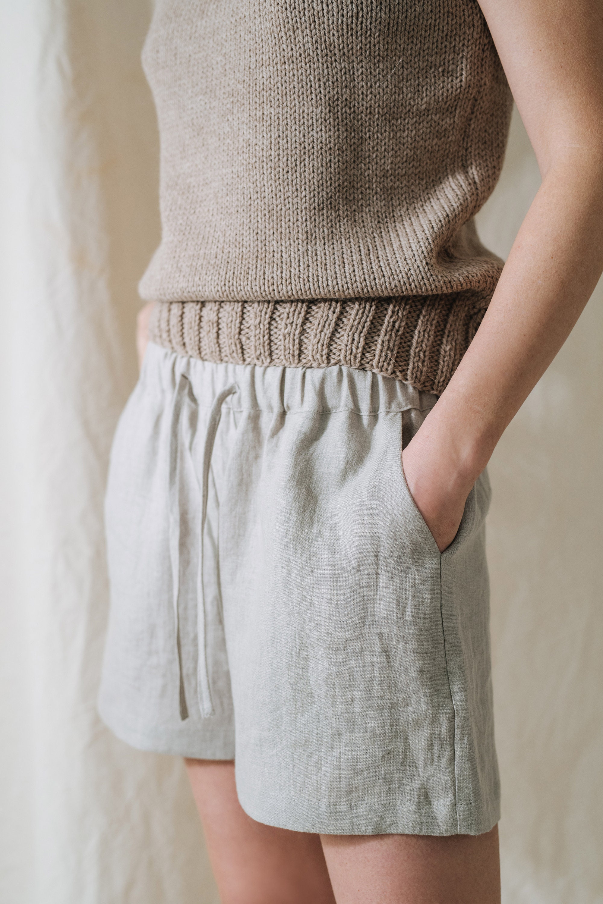 Linen Elastic Waist Shorts Premium Linen Clothing for Women 