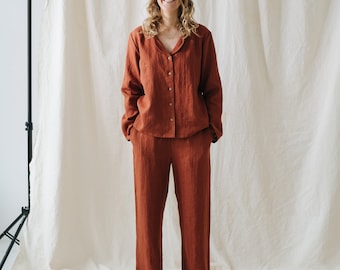 Houston-broek, linnen broek, gestreepte linnen broek, lange linnen broek, wijde linnen broek, klassieke linnen broek, linnen damesbroek, zomerbroek