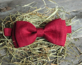 Linen Bow Tie - Burgundy Bow Tie - Rustic Bow Tie - Bow Tie For Men - Bow Tie For Boys - Wedding Bow Tie - Party Bow Tie