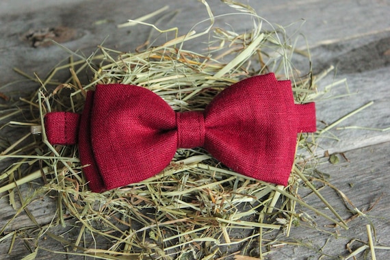 Linen Bow Tie - Burgundy Bow Tie - Rustic Bow Tie - Bow Tie For Men - Bow Tie For Boys - Wedding Bow Tie - Party Bow Tie