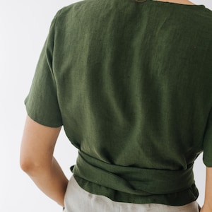 Elle Top Wrap Linen Top Summer Wrap Linen Top Women Wrap Top Green Linen Top Short Sleeve Linen Top Wedding Linen Blouse image 4