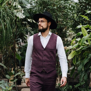 Kukui Vest, Men Linen Vest, Purple Men Vest, Groom Linen Vest, Classic Linen Vest, Slim Fit Men Vest, Men Linen Suit, Wedding Men Linen Vest