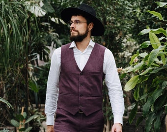 Kukui Vest, Men Linen Vest, Purple Men Vest, Groom Linen Vest, Classic Linen Vest, Slim Fit Men Vest, Men Linen Suit, Wedding Men Linen Vest