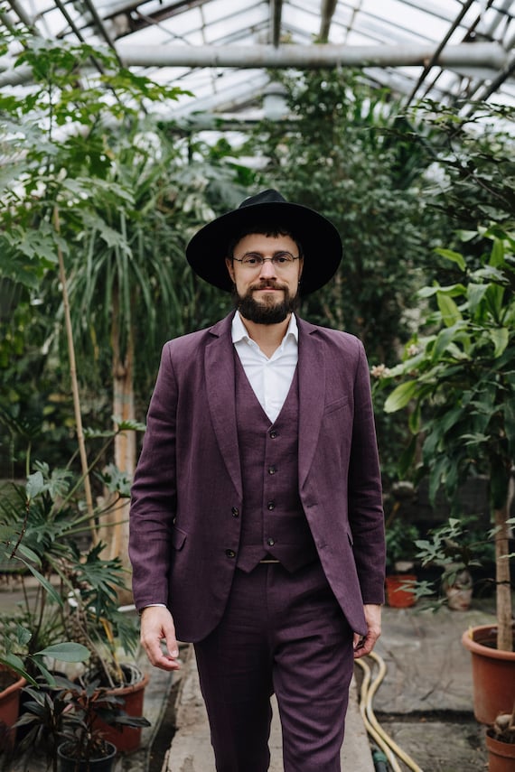 Purple linen blazer sale