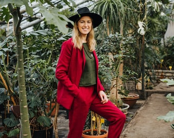 Milan suit, Linen suit, Burgundy linen pants, Linen jacket, Linen pants, Linen blazer, Linen trousers, Long pants, Women linen suit