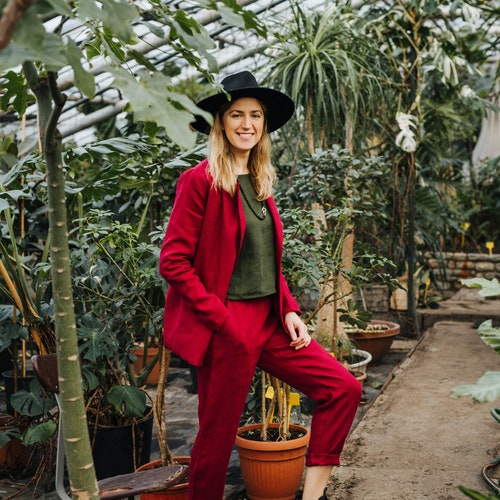 burgundy linen blazer