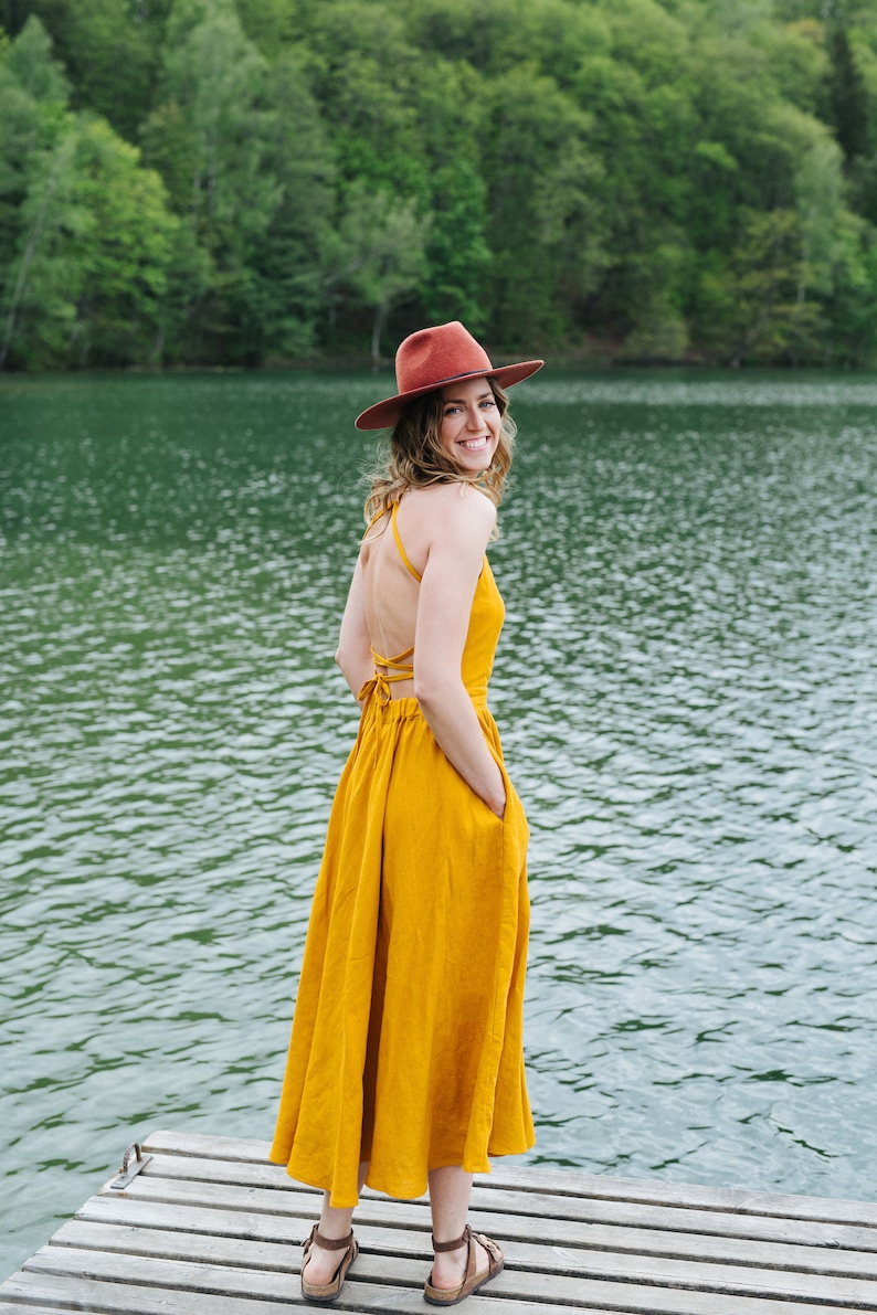 Seattle Dress Bridesmaids Linen Dress Cami Linen Dress Slip Etsy