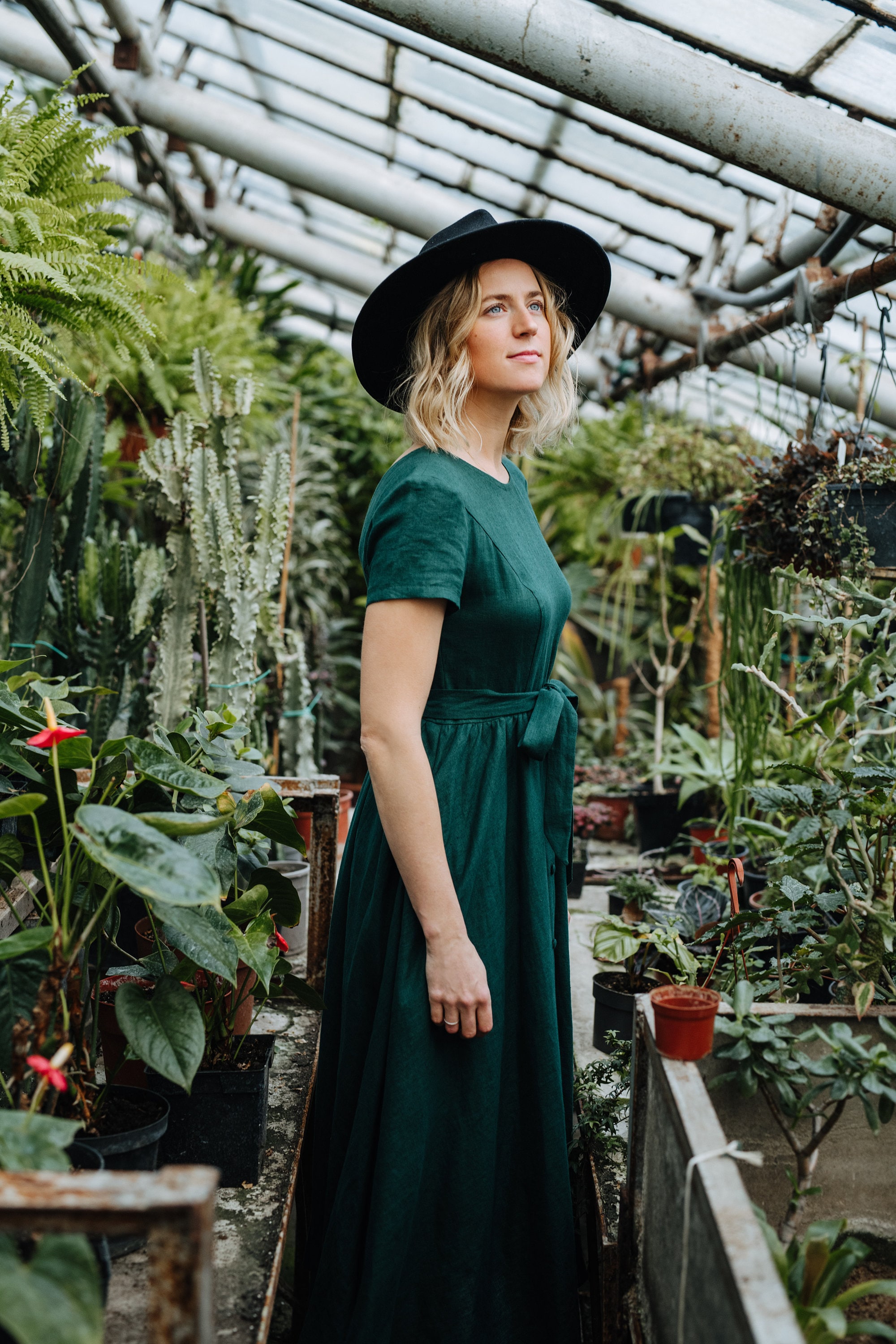 green emerald velvet dress HELENA COTTON GAUZE DRESS