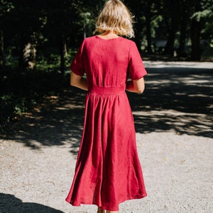 Robe de juillet, robe en lin bordeaux, robe en lin de maternité, robe en lin long, robe en lin de demoiselles dhonneur, robe en lin dété, robe avec boutons image 4