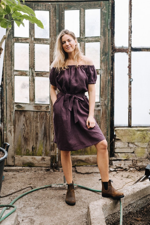 Poppy Dress, Off Shoulder Linen Dress - Summer Linen Dress - Purple Linen Dress - Women Linen Dress - Ruffle Linen Dress - Vacation Dress Poppy Dress, Off Shoulder Linen Dress - Summer Linen Dress - Purple Linen Dress - Women Linen Dress - Ruffle Linen Dress - Vacation Dress