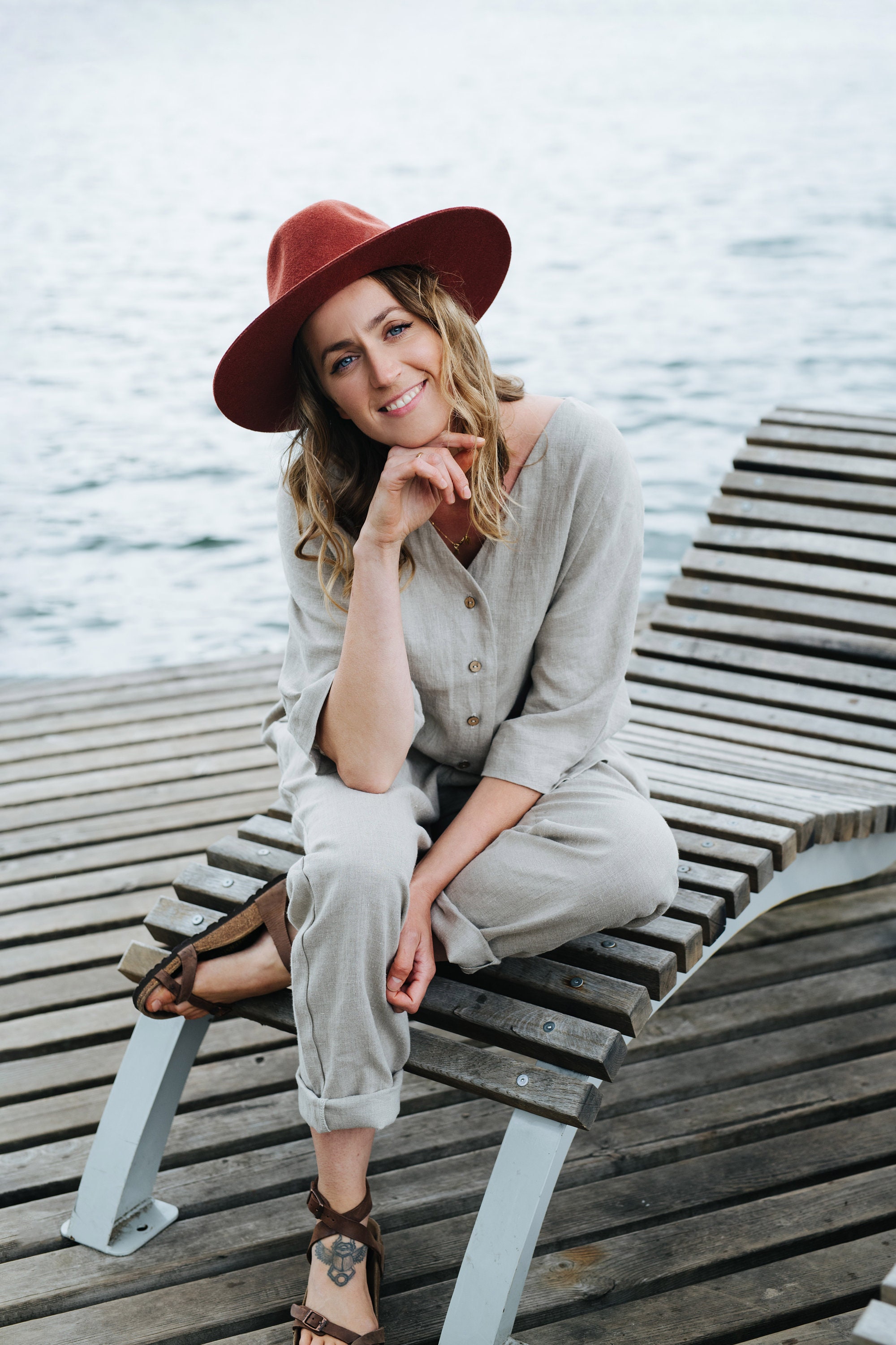 Generisch Dames gestreepte linnen jumpsuit voor de zomer Generisch Dames gestreepte linnen jumpsuit voor de zomer