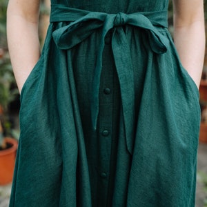 Helena Dress Green Linen Dress V Back Linen Dress Wide Skirt Linen Dress Bridesmaids Linen Dress Wedding Linen Dress Summer Dress image 6