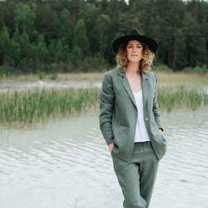 Milan suit, Linen suit, Green linen pants, Linen jacket, Linen pants, Linen blazer, Linen trousers, Linen set, Long pants, Women linen suit