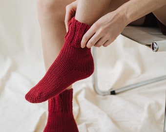 Canna socks, Women wool socks, Red socks for women, Unisex wool socks, Men wool socks, Hand knitted wool socks, Sheep wool socks