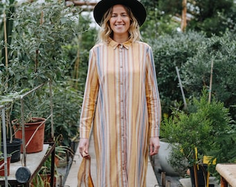 Luna Dress, Women Shirt Dress, Dress With Long Sleeves, Dress With Collar, Striped Linen Cotton Dress, Women Long Shirt, Summer Long Dress