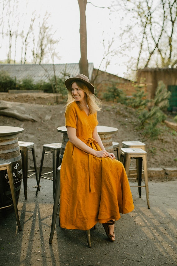 Lisbon Dress - Wrap Dress - Linen Dress - Romantic Dress - Wide Skirt Dress  - Bridesmaids Dress - Long Dress - Blue Dress - Women Dress - Etsy Denmark