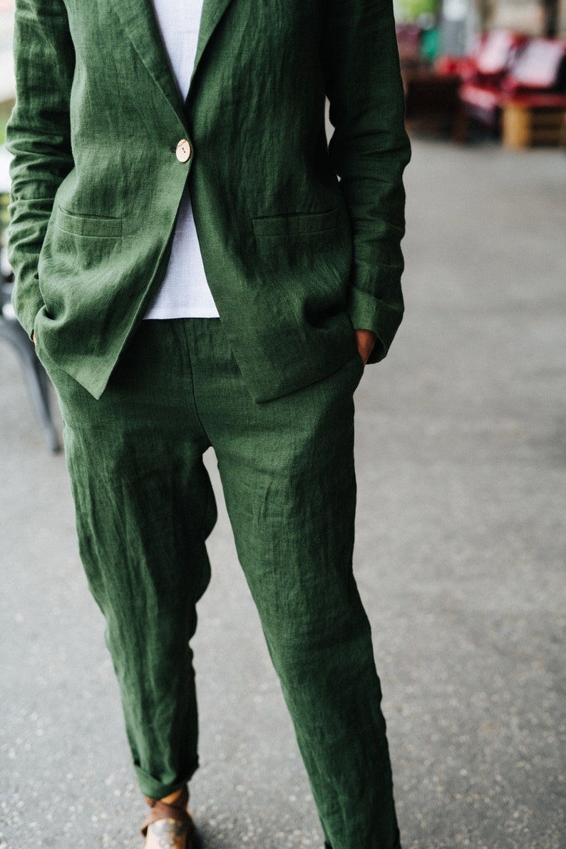 Valletta Pants Linen Pants Green Linen Trousers Suit Etsy