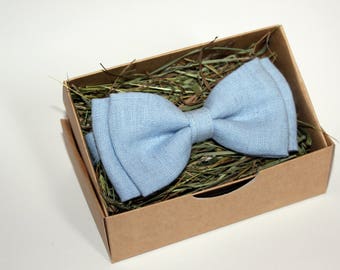 Light Blue Bow Tie - Linen Bow Tie - Blue Bow Tie - Bow Tie For Men - Bow Tie For Boys - Men's Bow Tie - Wedding Bow Tie - Party Bow Tie