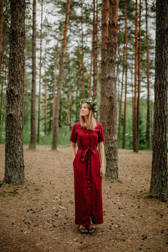 Ottawa Dress, Linen Shirtdress, Loose Fit Dress, Women's Linen Dress,  Burgundy Linen Dress, Linen Tunic, Long Linen Dress, Women Long Dress -  Etsy Canada
