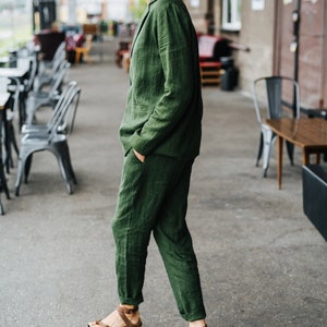 Milan suit, Linen suit, Green linen pants, Linen jacket, Linen pants, Linen blazer, Linen trousers, Linen set, Long pants, Women linen suit image 3