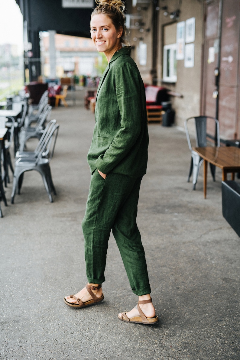 Milan suit, Linen suit, Green linen pants, Linen jacket, Linen pants, Linen blazer, Linen trousers, Linen set, Long pants, Women linen suit image 3