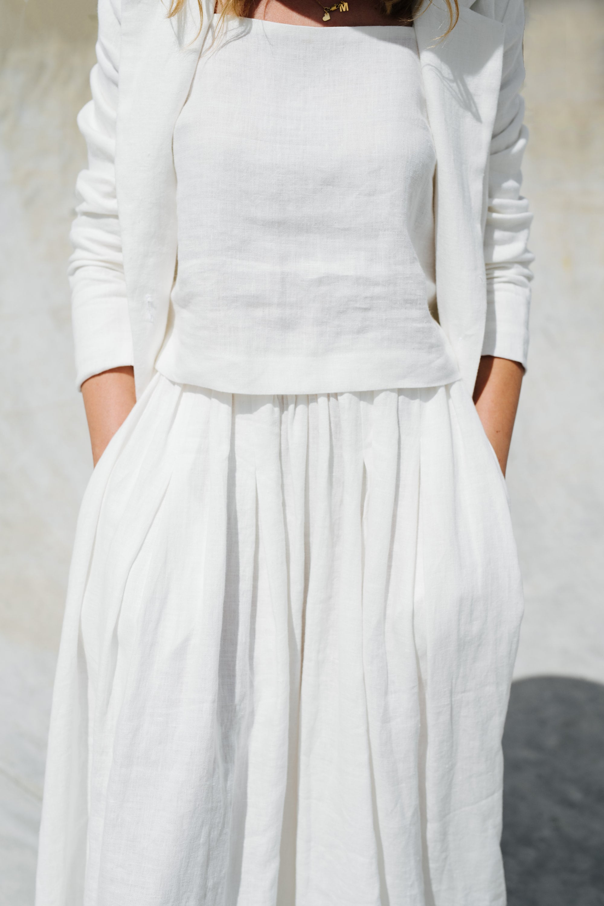 Pink and White Linen Top