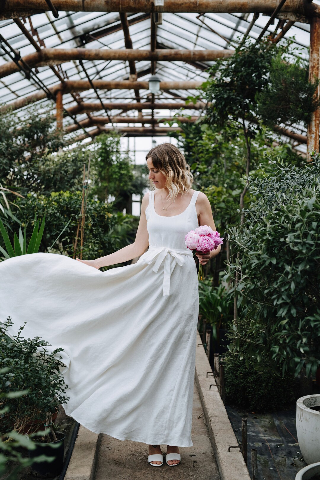 May Dress, Boho Wedding Dress, Wide Skirt Wedding Linen Dress