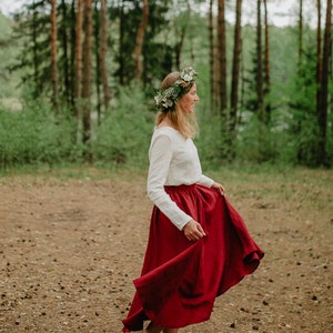 Prague Skirt Wide Linen Skirt Bridesmaid's Skirt Wedding Skirt Romantic Skirt Linen Clothing Red Linen Skirt Women Linen Skirt image 5