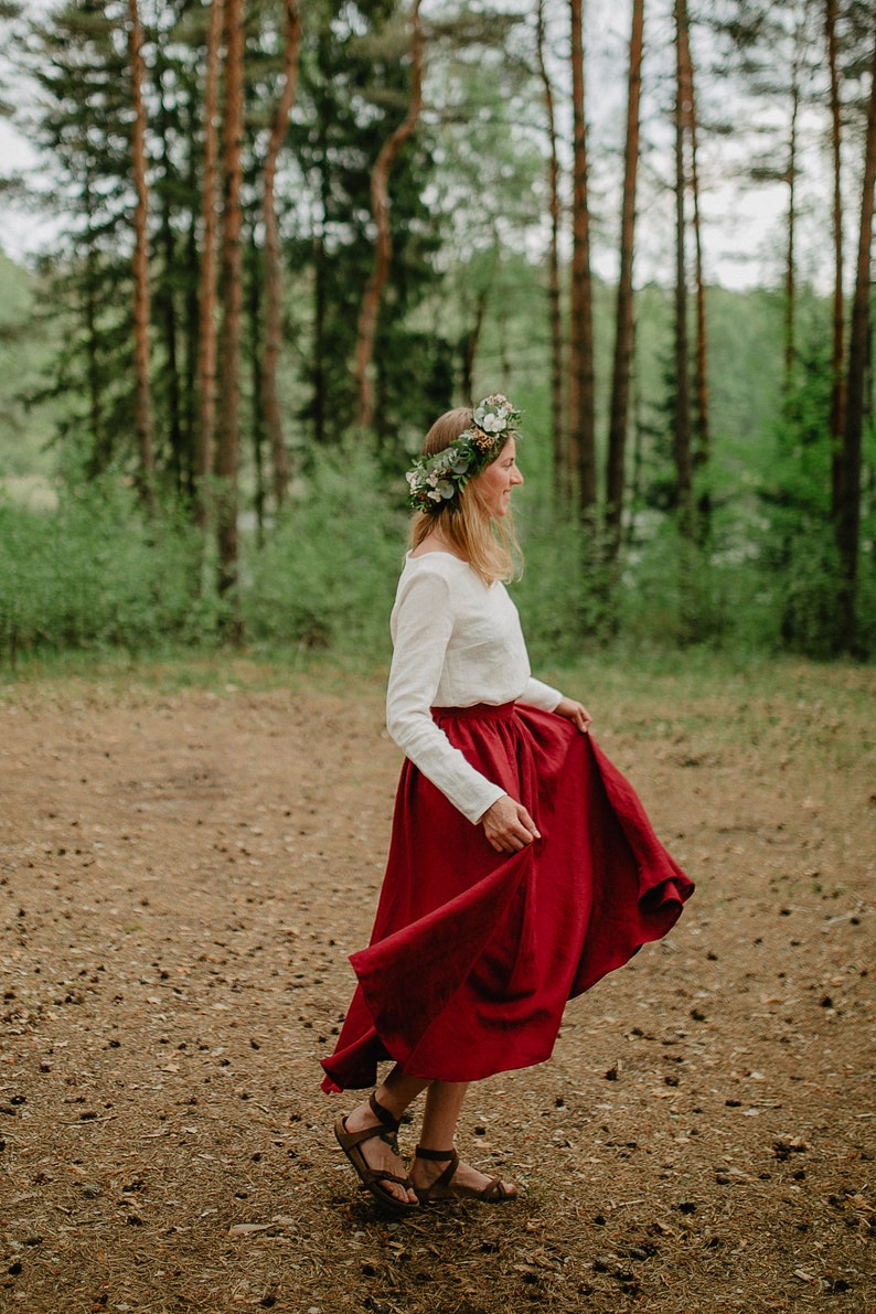 Prague Skirt Wide Linen Skirt Bridesmaid's Skirt Wedding Skirt Romantic Skirt Linen Clothing Red Linen Skirt Women Linen Skirt image 5